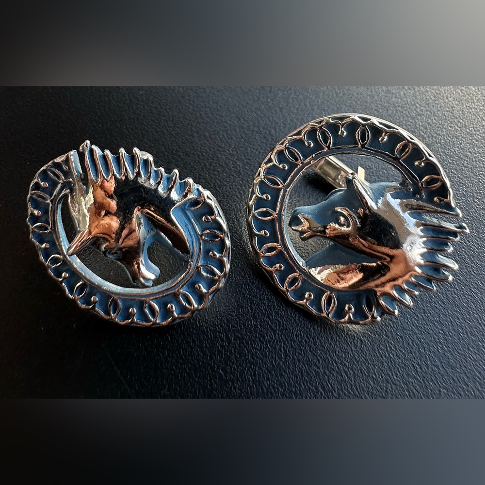Vintage Swank Horse Head, Blue  Enamel Men's Cufflinks - Picture 4 of 4